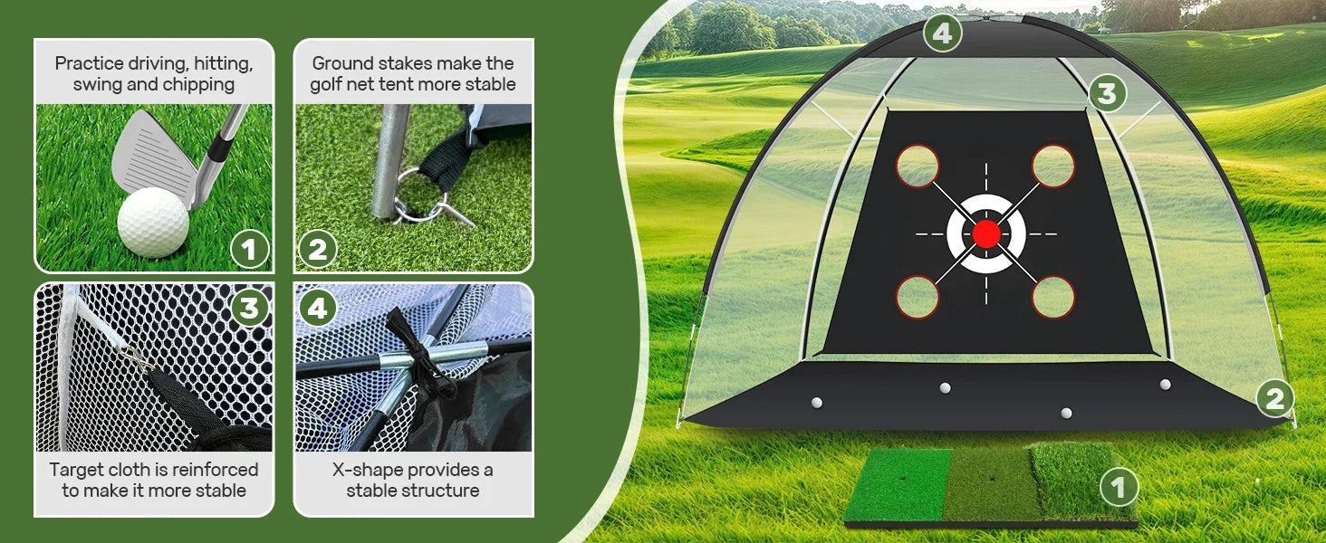 10x7FT Golf Hitting Net with Practice Mat - Includes Target Cloth and Golf Balls