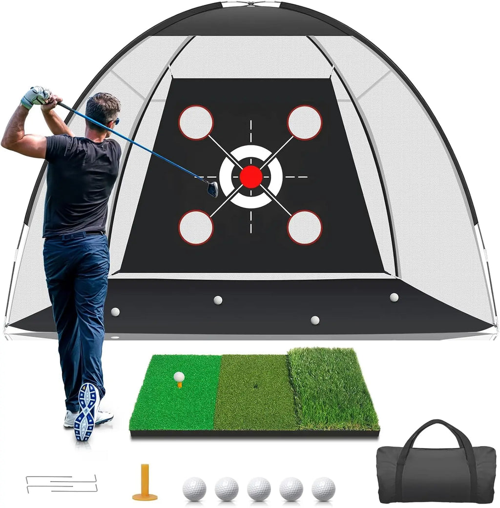 10x7FT Golf Hitting Net with Practice Mat - Includes Target Cloth and Golf Balls