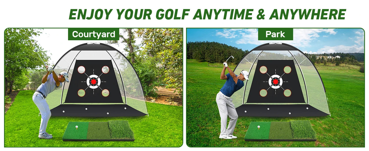 10x7FT Golf Hitting Net with Practice Mat - Includes Target Cloth and Golf Balls