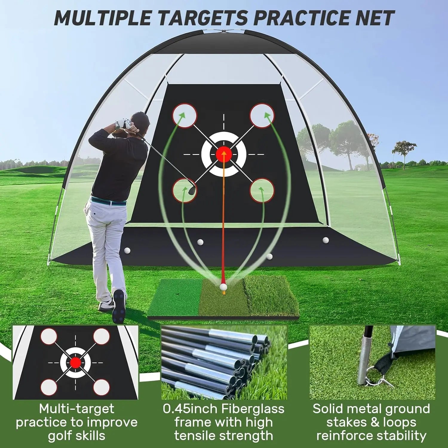 10x7FT Golf Hitting Net with Practice Mat - Includes Target Cloth and Golf Balls