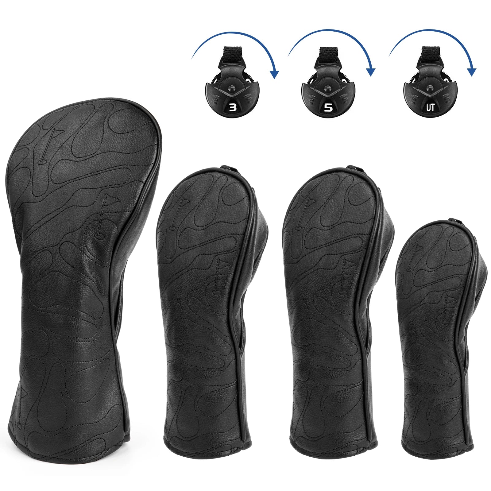 Golf Club Head Covers - Black Pattern