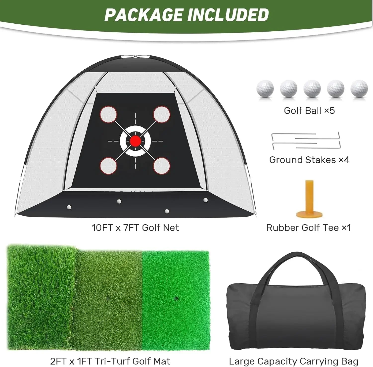 10x7FT Golf Hitting Net with Practice Mat - Includes Target Cloth and Golf Balls