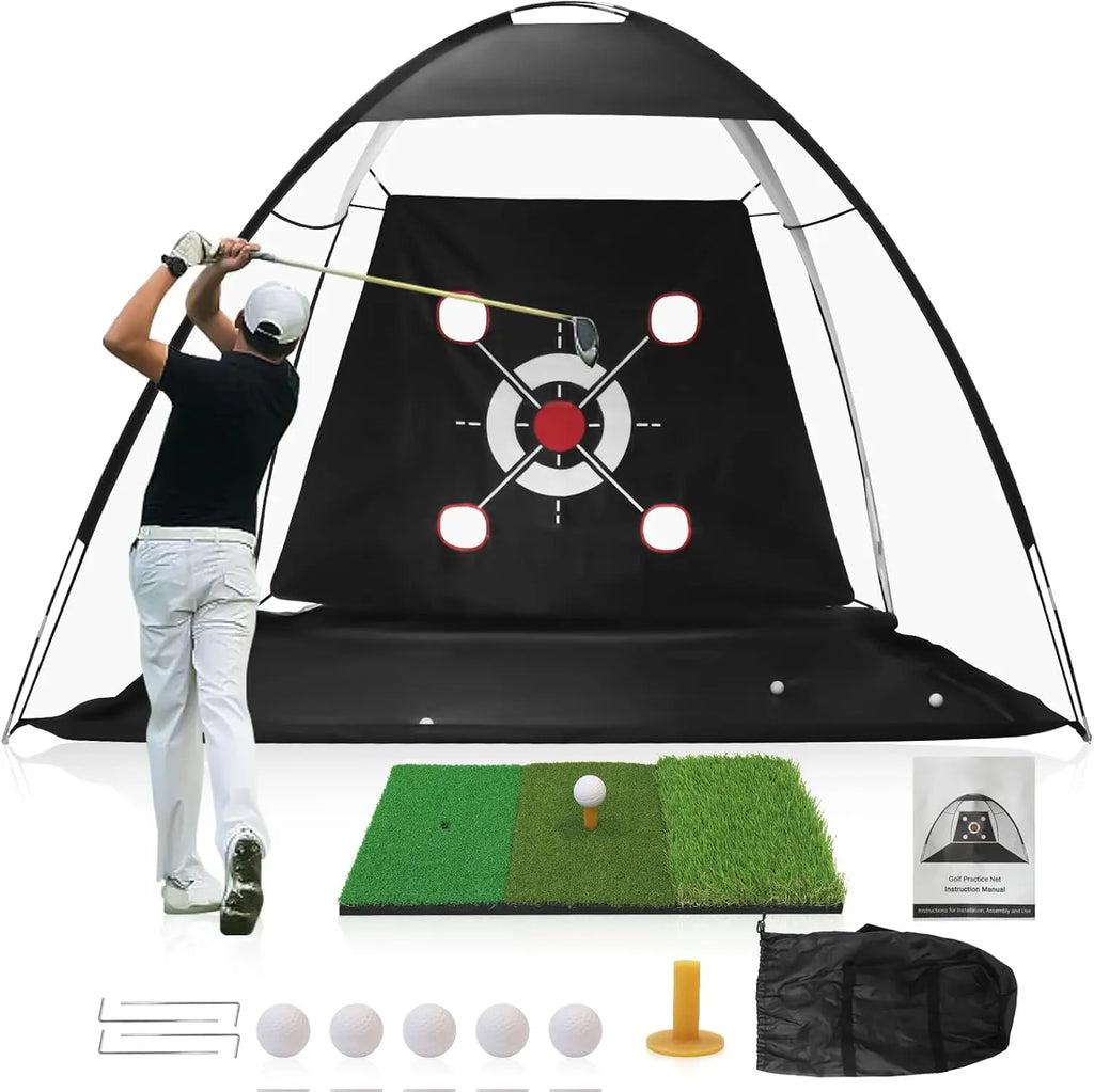 10x7FT Golf Hitting Net with Practice Mat - Includes Target Cloth and Golf Balls